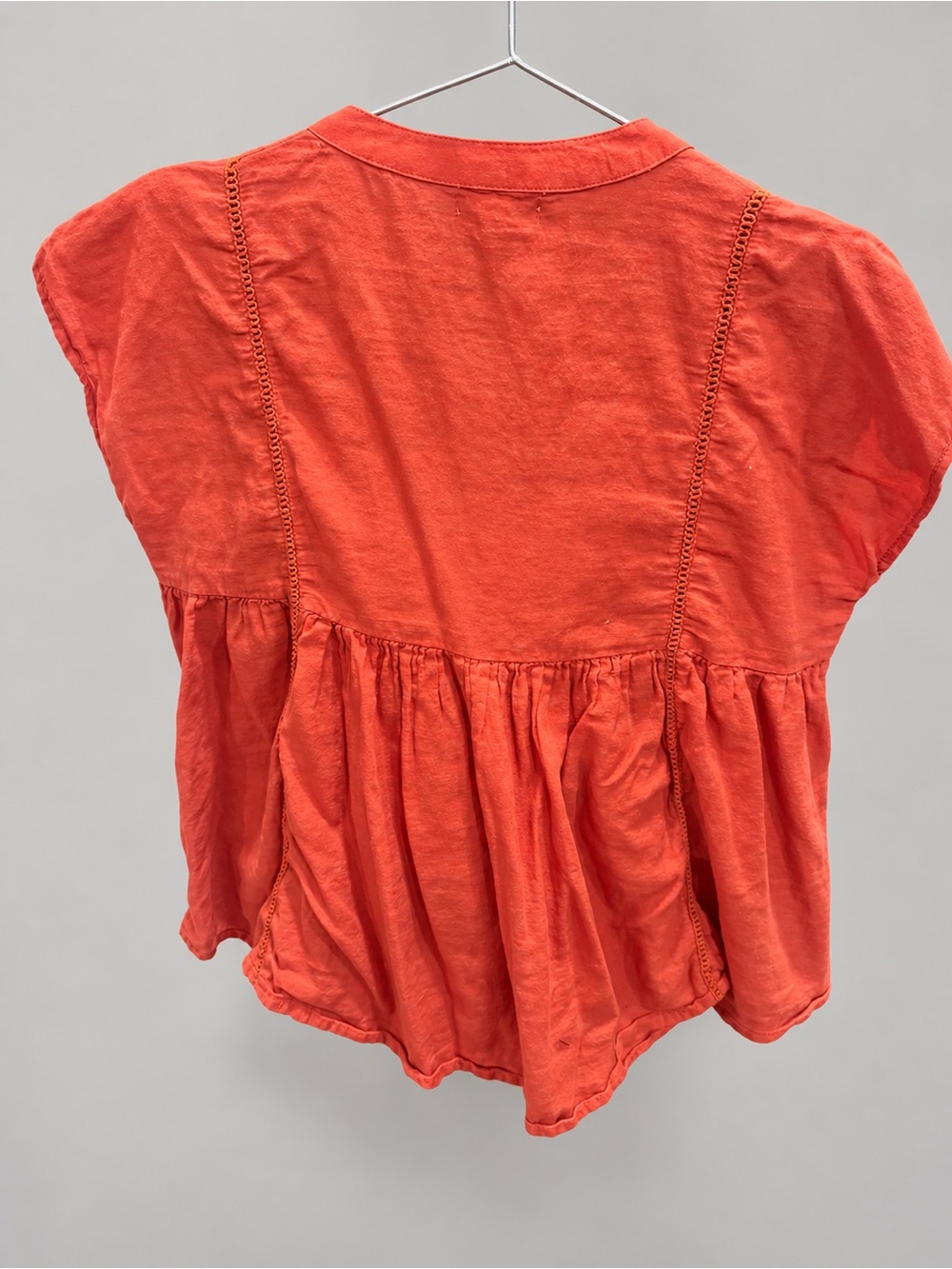 THML Coral Embroidered Peasant Blouse with Tassel Ties Small NWOT - Picture 2 of 6
